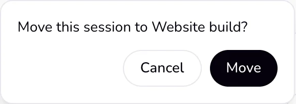 The timer menu with the question Move this session to a project, and the Cancel and Move buttons.